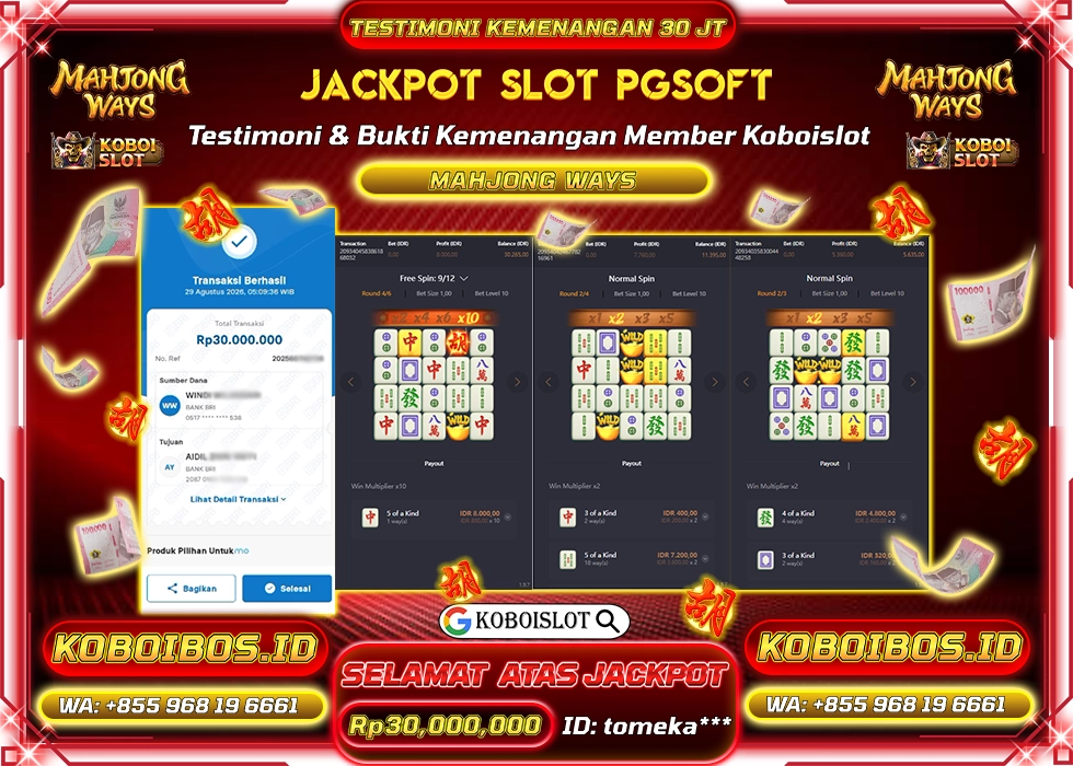 BUKTI KEMENANGAN Id tomeka*** SLOT GACOR MAHJONG WAYS 1 Rp30.000.000,- LUNAS